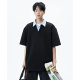 Комплект, рубашка, летняя футболка polo, в американском стиле, имитация рубашки, короткий рукав, оверсайз