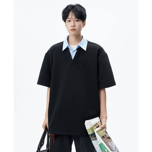 Комплект, рубашка, летняя футболка polo, в американском стиле, имитация рубашки, короткий рукав, оверсайз