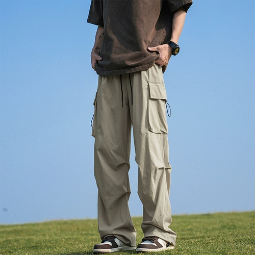 Парашютист, дизайнерские штаны для отдыха, в американском стиле, оверсайз, на шнурках, тренд сезона, свободный крой