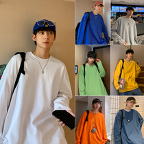 White Long Sleeve T-Shirt Male Spring Autumn Season Tide Cards Easy Round Collar Pure Color Handsome 100 hitch version hit bottom Compassionate Blouse