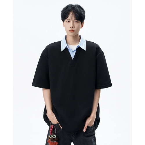 Комплект, рубашка, летняя футболка polo, в американском стиле, имитация рубашки, короткий рукав, оверсайз