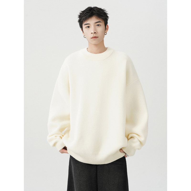 Japanese-Style Solid Color Heavyweight Crew Neck Sweater for Men, New Autumn and Winter Loose Casual Versatile Pullover Knitwear Japanese-Style Solid Color Heavyweight Crew Neck Sweater for Men, New Autumn and Winter Loose Casual Versatile Pullover Knitwear