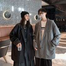 Black Small Suit Jacket Man Spring Autumn New Tide Cards Loose Casual Pure Color Korean Version Handsome Couple Port Wind Clothes