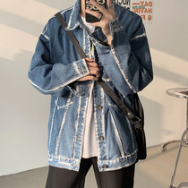 Denim Jacket Jacket Jacket Male Spring Autumn New Tide Cards Ins loose High Street Yuppie Handsome Gradient Collage port Wind blouses