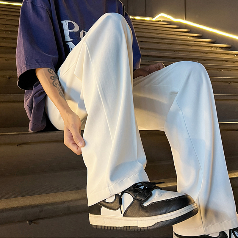 White Casual Pants for Men, New American Style ins Trendy Brand, Drapey Long Pants, Loose Straight-Leg Versatile Floor-Length Dress Pants White Casual Pants for Men, New American Style ins Trendy Brand, Drapey Long Pants, Loose Straight-Leg Versatile Floor-Length Dress Pants