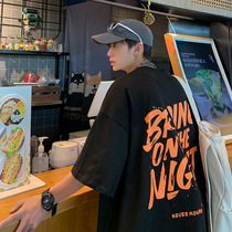 Short sleeve t-shirt male summer tide card ins loose round collar letter Inn clothes Port of clothing Hong Kong Street Yuppie Handsome