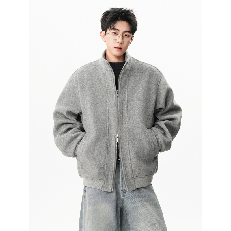 Wool Blend Stand Collar Woolen Jacket for Men, Spring and Autumn, Loose Casual, High-End Feel, Double Zipper, Solid Color Cardigan Wool Blend Stand Collar Woolen Jacket for Men, Spring and Autumn, Loose Casual, High-End Feel, Double Zipper, Solid Color Cardigan
