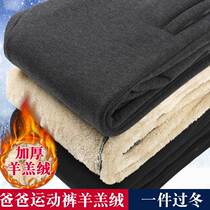 Winter Geriatric Plus Suede Thickened Sports Pants Male Lamb Suede Tightness Waist Dad Pants Loose Outside Wearing Cotton Pants Mens Pants