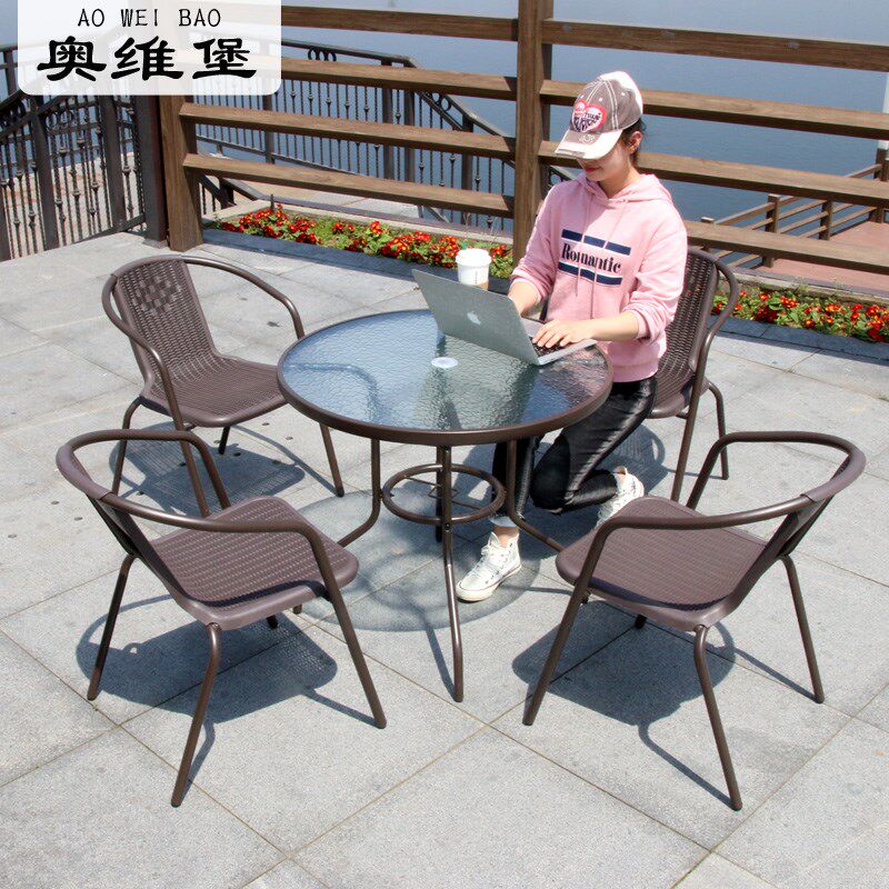 Balcony outdoor table and table rattan chair three-five-piece outdoor open air casual small tea table iron art courtyard table and chair assembly