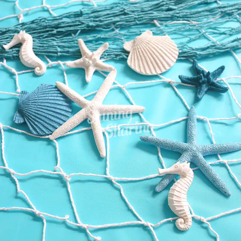 Marine Beauty Fish Birthday Party Decorations Fish Nets Fishing Nets Sea Star Shells Background Tabletop Dessert Terrace Dress