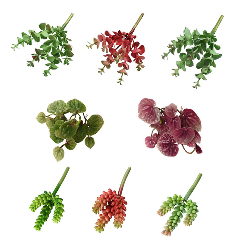 Succulent Imitation Plants, Three-Head Wheat Ears, Six-Head Money Leaves, Round-Leaf Grass, Mini Anthurium Leaves, Decorative Green Plant Wall Succulent Imitation Plants, Three-Head Wheat Ears, Six-Head Money Leaves, Round-Leaf Grass, Mini Anthurium Leaves, Decorative Green Plant Wall