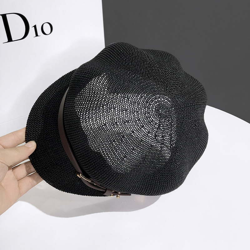 2021新款镂空八角帽子女夏季出游百搭防晒草帽日系英伦鸭舌贝雷帽详情图13