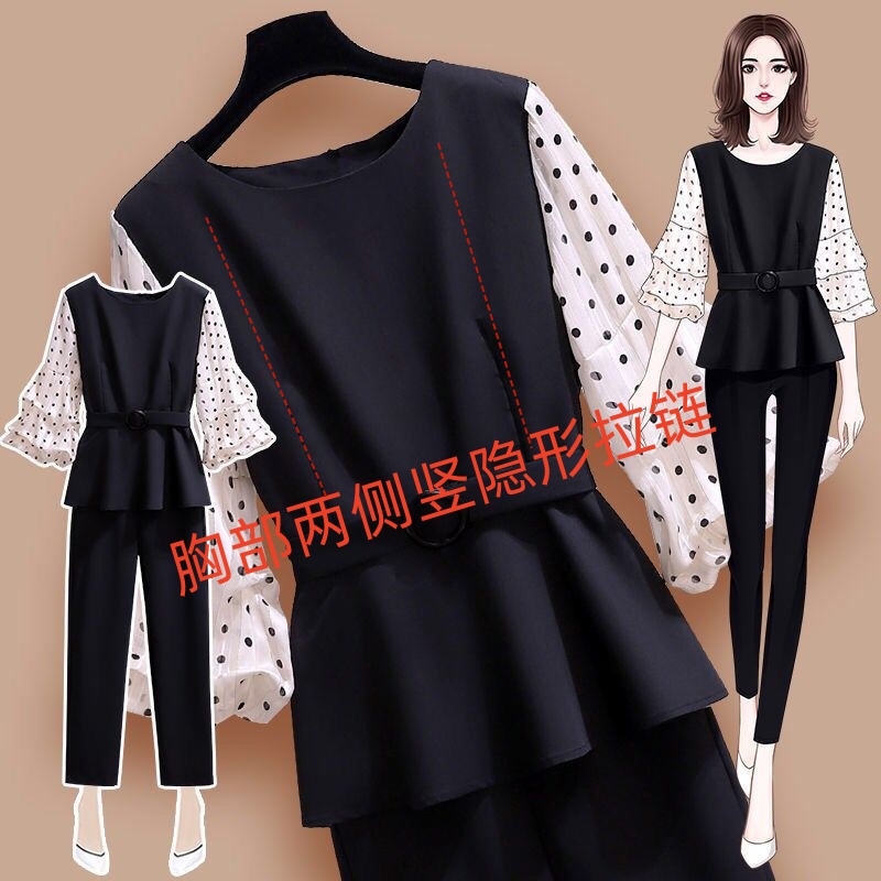 2025 Spring and Summer New Nursing Suit for Outer Wear, Postpartum Casual Slimming Polka-Dot Top, Age-Reducing Nursing Two-Piece Set
