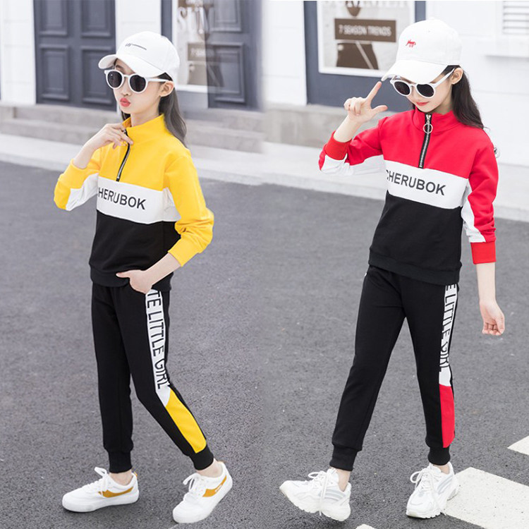 Official Website Chrome Anta Goose Girl Girl Spring Autumn Suit 2022 New 8 CUHK Tong 9 Foreign Pie two sets of 12-year-old children's suit