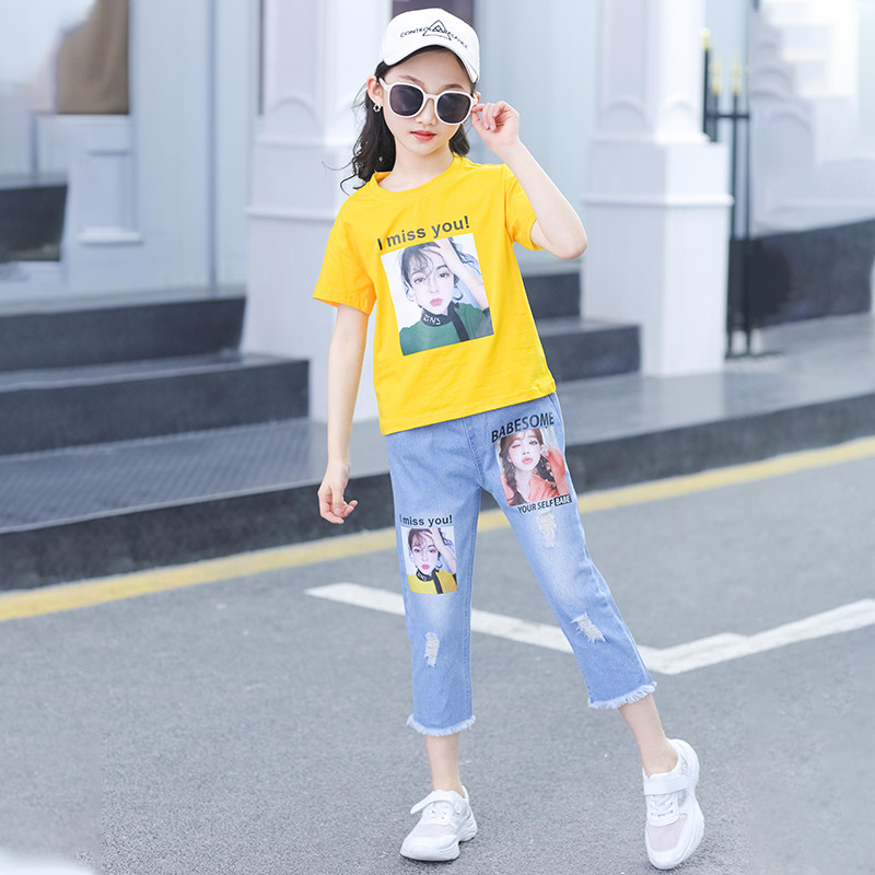 New Chrome Anta Yan girls summer suit 2022 new big boy girl net red Yangpai summer dress Korean version