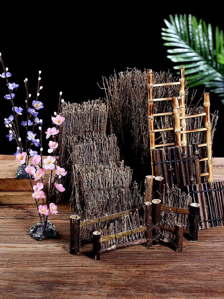 Barbecue hot pot plate decoration flowers and plants bamboo fence Japanese sashimi platter bamboo silk woven bamboo retro fence ornaments
