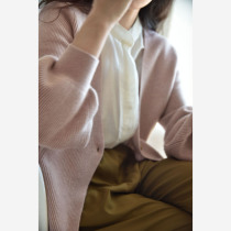 APC customised lantern sleeves Long sleeves pure mountain cashmere knit cardiovert sweater womens autumn winter thickened loot V collar cashmere