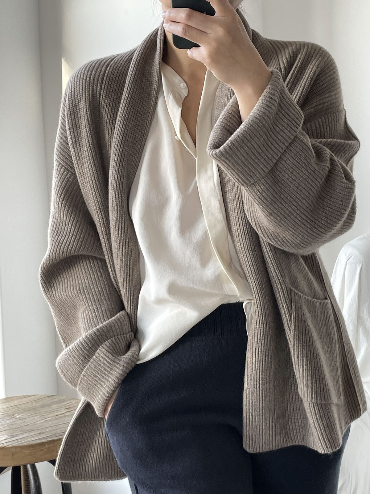 APCSHOP autumn winter new pure color knit minimalist loose big coat lady big sweater pure Kashmiri wool cardiovert