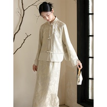 Amnesia Tang suit Chinese wind suit 24 Spring loaded high-end satin retro temperament disc buckle tea suit New Chinese blouses woman