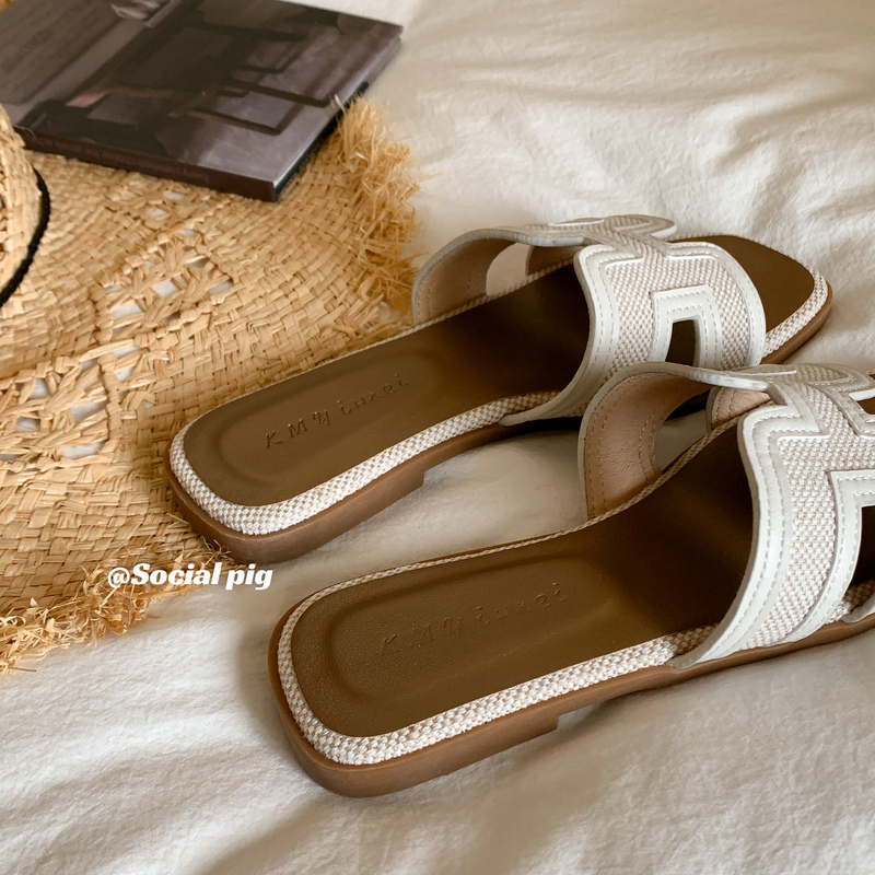 So Beautiful~ Women's Flat Slippers for Summer, French Style, Chanel-Inspired, Single Strap, Retro Sandals, Beach Slippers, Versatile