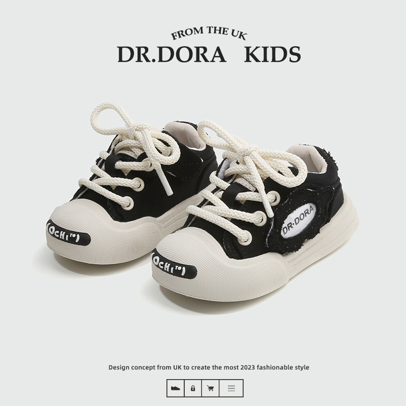 Dr.Dora Dr. Dora Baby Retro Canvas Shoes for Boys, Trendy Niche Style, Open-Toe Big-Toe Shoes for Toddlers Girls
