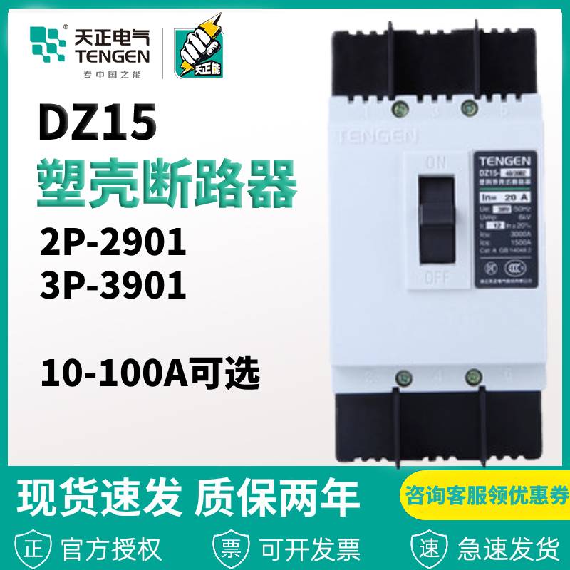 Tianzheng Electric DZ15-100 3901 2901 63A100A Molding Case Circuit Breaker Air Switch TENGEN
