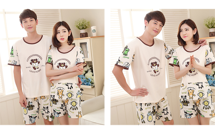Mùa hè vài bộ đồ ngủ cotton ngắn tay quần short phù hợp với phụ nữ Hàn Quốc đồ ngủ mùa hè phần mỏng nhà thường dịch vụ bộ đồ thể thao nam