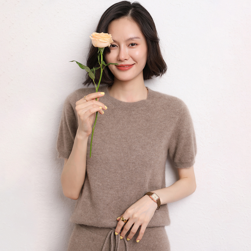 Casual Style Cashmere Short-Sleeved Women's Spring & Fall New Round Neck Loose T-Shirt Casual Versatile Knitted Wool Sweater Top Casual Style Cashmere Short-Sleeved Women's Spring & Fall New Round Neck Loose T-Shirt Casual Versatile Knitted Wool Sweater Top