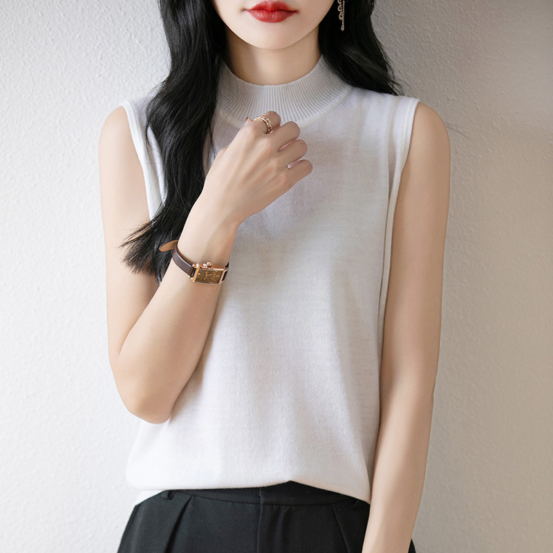 Woolen Vest for Women, Summer Stylish Short Half-Turtleneck Sleeveless Knit Top, Large Size, Suitable for Outerwear