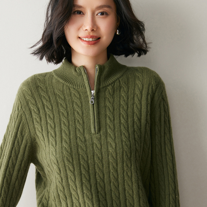 Heavy-Duty Thickened Half-High Collar Cashmere Sweater for Women, Half-Zip, Soft and Skin-Friendly, Loose Cable-Knit Base Layer Sweater Heavy-Duty Thickened Half-High Collar Cashmere Sweater for Women, Half-Zip, Soft and Skin-Friendly, Loose Cable-Knit Base Layer Sweater