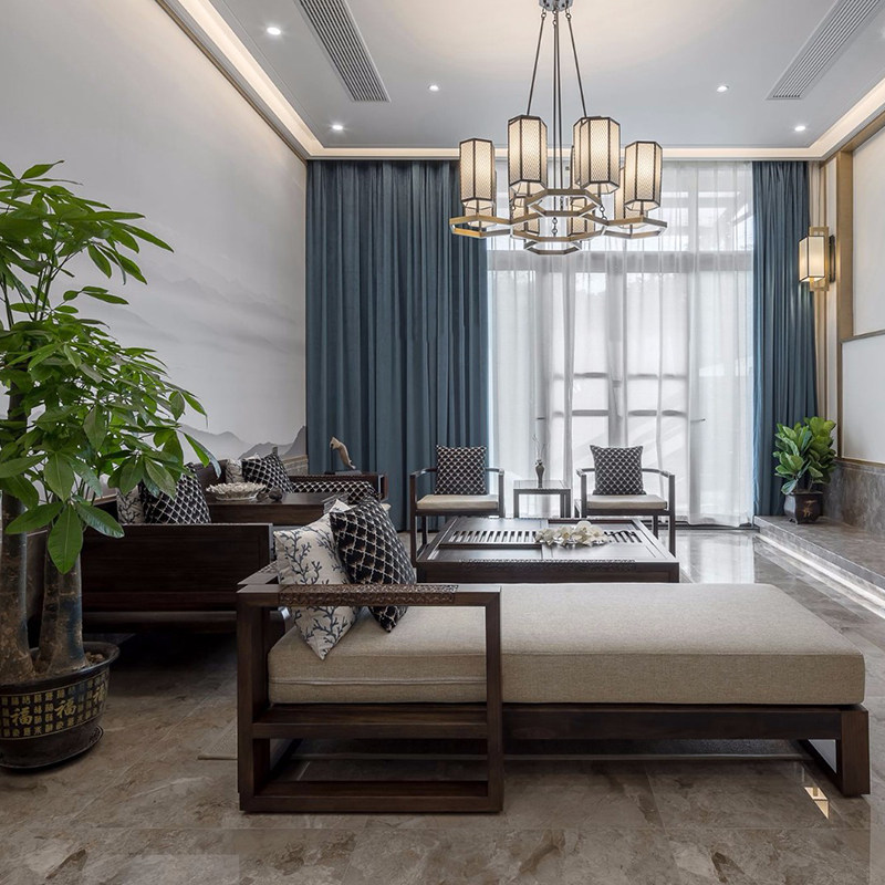 New Chinese Zen style solid wood fabric sofa combination living room sample house display center sample house villa office furniture