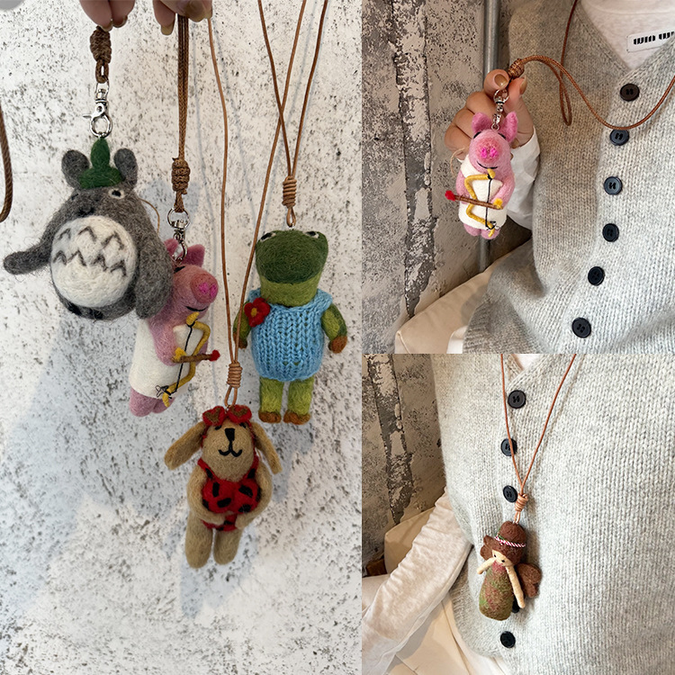 Nepalese Handmade Wool Felt Necklace Niche Chinchilla Piglet Frog Cute Bear Pendant Long Sweater Chain New