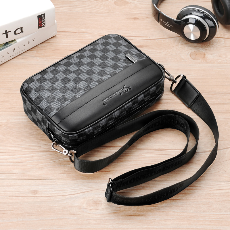 2020 new men's bag shoulder messenger bag Yuesen kangaroo horizontal men's bag leather bag men's plaid backpack