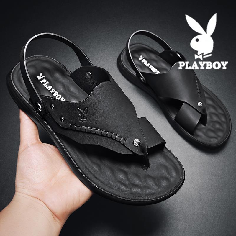 Floral Playboy Men's sandals 2022 Summer new Bull Leather Casual Beach Shoes Soft Bottom Non-slip Slippers