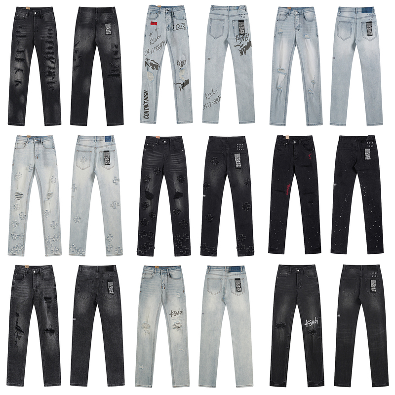 Shawuxie Ksubi Jeans It High-End American Street Style Ripped Graffiti Slim Fit Casual Long Pants for Men