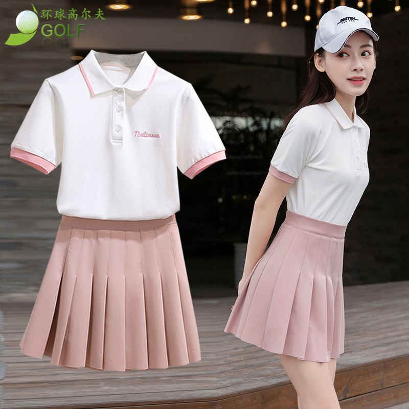 Summer Golf Women's Short-Sleeved Clothing Lapel Top T-Shirt Sports Casual Golf Wear Women's Anti-Exposure Short Skirt Suit