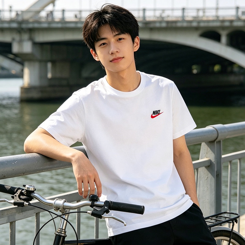 Nike Nike Short-Sleeved Men's Summer New White Casual T-Shirt Half-Sleeved Round Neck Pure Cotton Sports T-Shirt for Men Nike Nike Short-Sleeved Men's Summer New White Casual T-Shirt Half-Sleeved Round Neck Pure Cotton Sports T-Shirt for Men