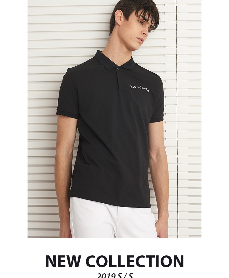 HIM Han Chong nam 2019 mùa hè mới thêu chữ POLO áo sơ mi nam mỏng ve áo ngắn tay áo thủy triều - Polo áo phông polo