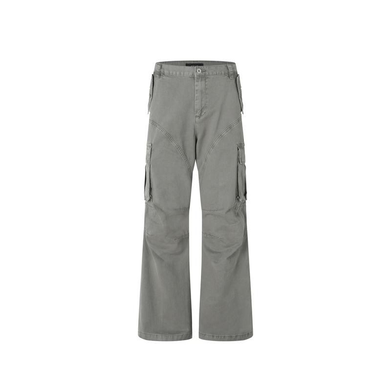 Ice up Heavy-Duty Washed Distressed Patchwork Vintage Straight-Leg Wide-Leg Retro Pocket Paratrooper Cargo Pants