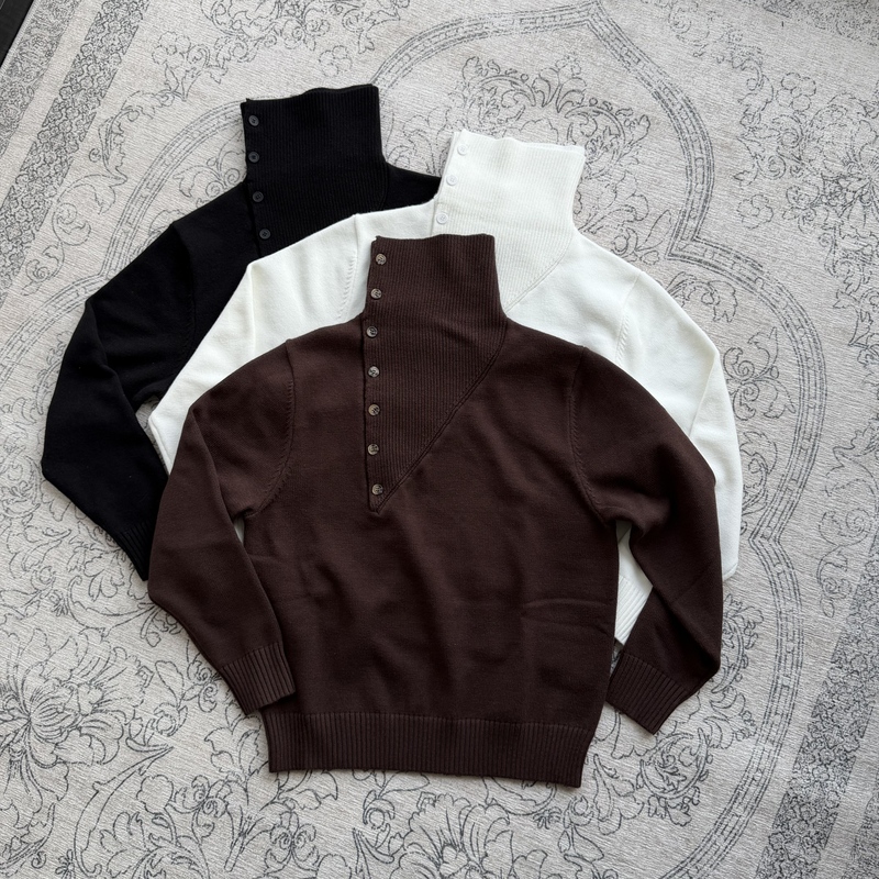 Ice up Irregular Stand-Up Double-Layer Collar Multi-Shape Modal Warm Wool Long-Sleeve Turtleneck Sweater Knitwear