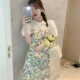 2024 ໃຫມ່ summer summer suit skirt puff sleeve skirt single/suit floral chiffon suspender dress for women