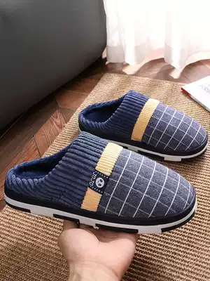 Winter cotton slippers for men and women indoor non-slip Korean version of personality tide plus velvet warm couple home plush thick bottom home