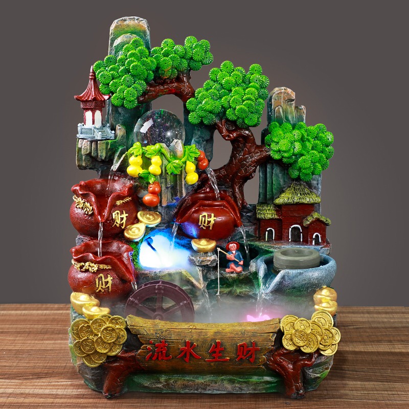 Rockery, Mountain and Flowing Water Ornaments, Circulating Water to Generate Wealth, Living Room and Office Decoration, Bonsai Windmill, Feng Shui Wheel Landscaping