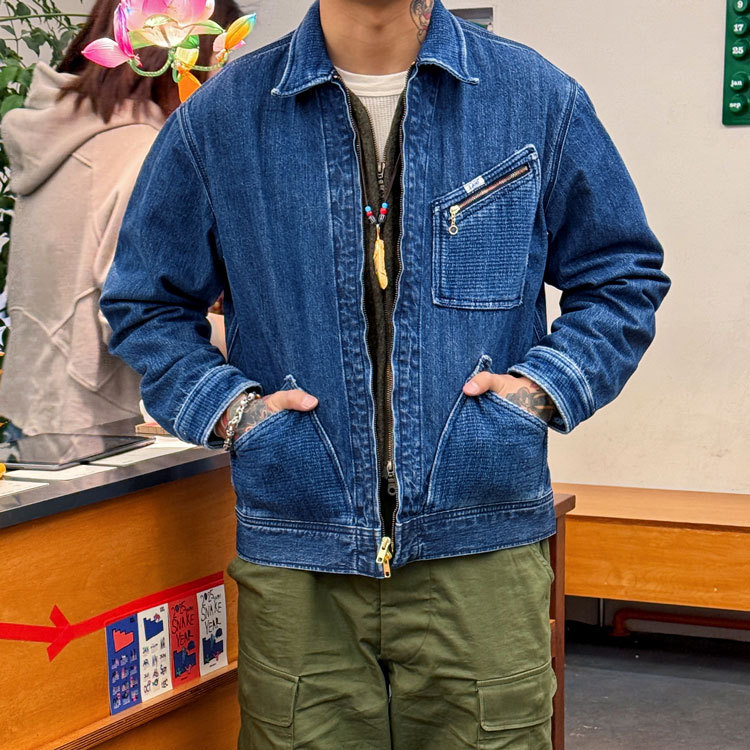 Lee X Blue Blue Collaboration Indigo Blue Dyed Washed Vintage-Style Denim Jacket