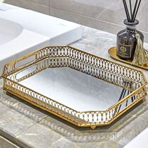 Nordic mirror glass plate gold-plated metal storage tray household living room light luxury decoration fruit plate