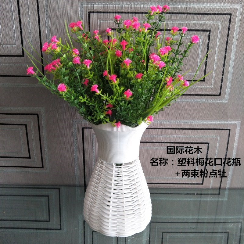 Mô phỏng giỏ hoa nhựa chậu hoa chậu hoa trắng dệt bình hoa tre trang trí hoa khô bằng sắt rèn hoa - Vase / Bồn hoa & Kệ chậu gỗ trồng cây