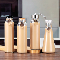 Sydney sea coconut cream glass bottle packaging commercial milk tea cup beverage bottle sealed glass juice bottle with lid