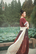 (Common lotus meditation)Tang Fengtan collar skirt Hanfu custom Jiangnan Taohua Home 2017 womens U-neck new product