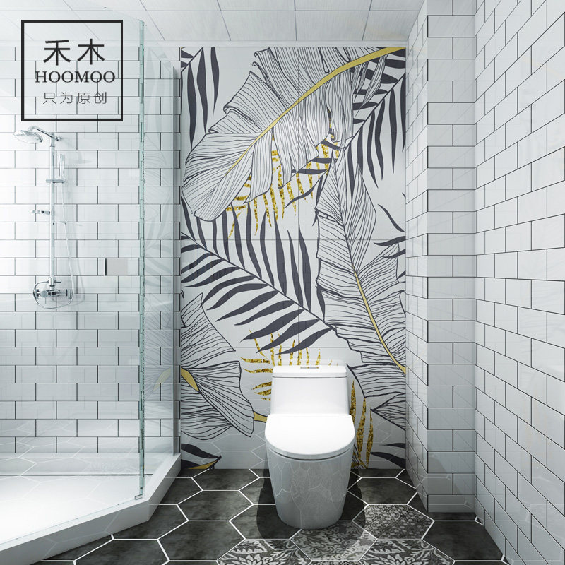 Wo Muk Makeup Room Tiles Modern Nordic Bathroom Toilet toilet Toilet Background Wall Brick Pattern Tropical Plants