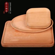 Khay gỗ vuông 木 日 木 盘 Tấm gỗ tròn hình chữ nhật bằng gỗ rắn tròn nhỏ bộ đồ ăn bằng gỗ - Tấm